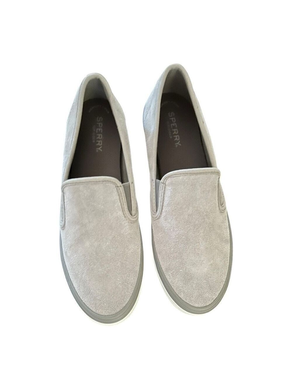 NEW Sperry Top-Sider Seaside Suede Gray Grey Memory Foam Slip On Sneakers Sz 9.5